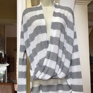 Hashtag gray & white wide stripes crossover top